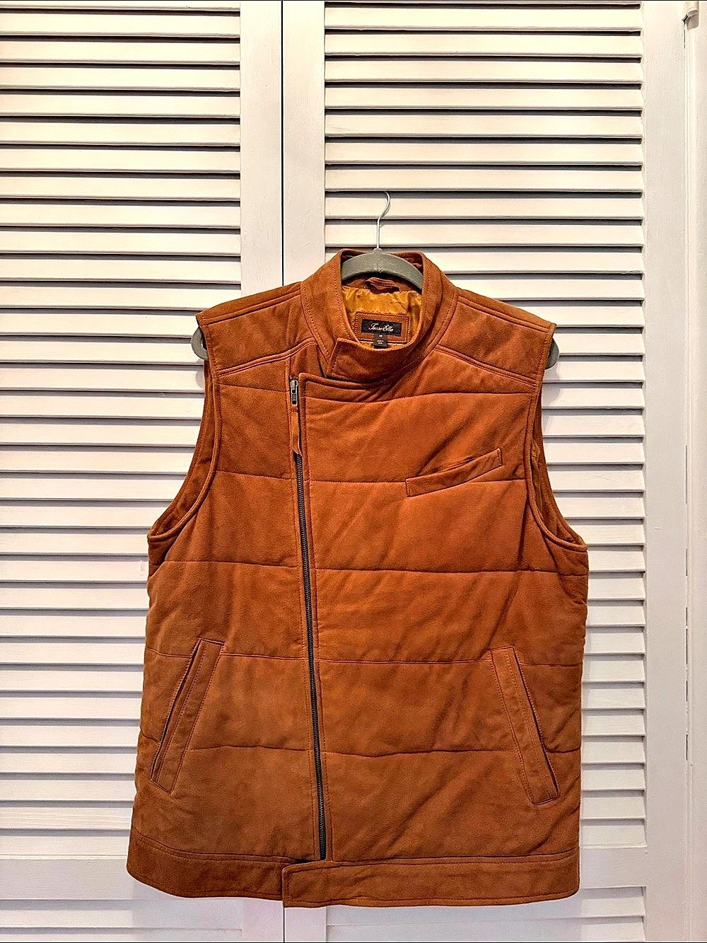 Fasso Elba Men's BrownNatural suade Quilted Vest Size Medium